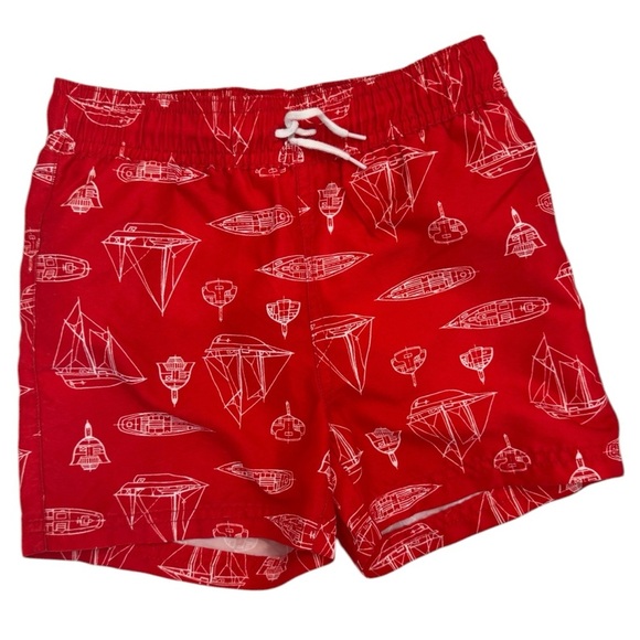Janie and Jack Red Nautical Print Swim Shorts - Picture 1 of 5